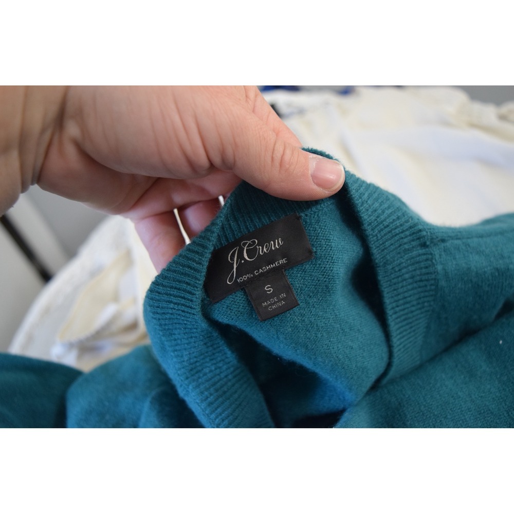 J Crew 100% Cashmere Sweater Small Teal Blue Crewneck Long Sleeve Womens Luxury - Picture 4 of 5
